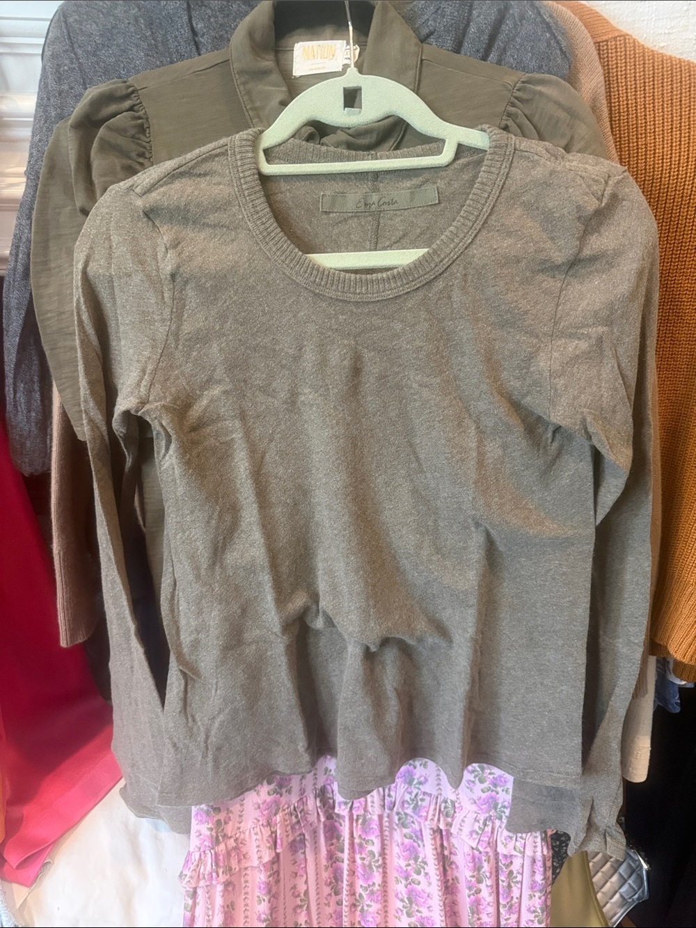 Enza Costa Olive Green Long Sleeve Crewneck Top
